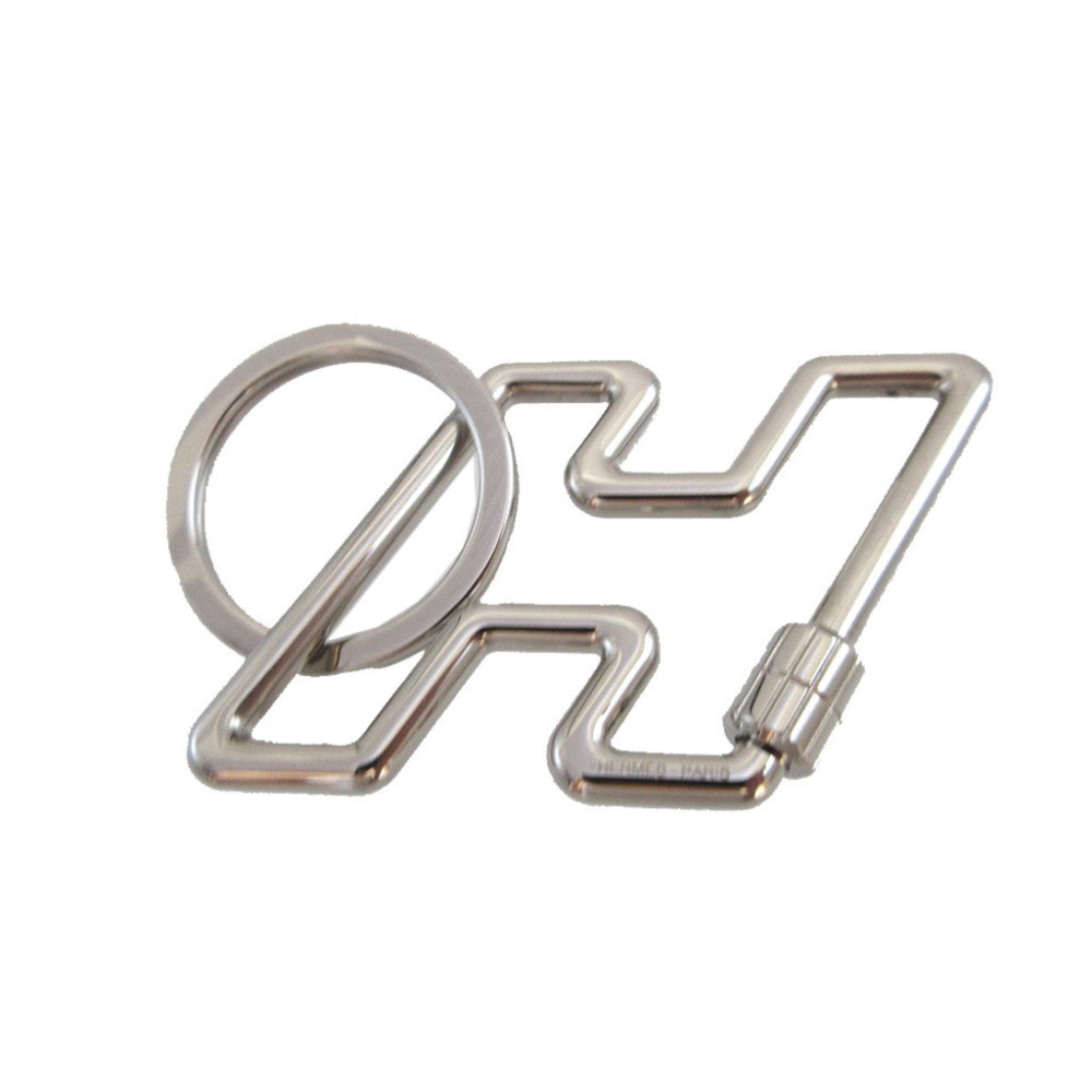 Hermes H-Two Speed Metal Silver Charm Keyring Keychain 0399HERMES